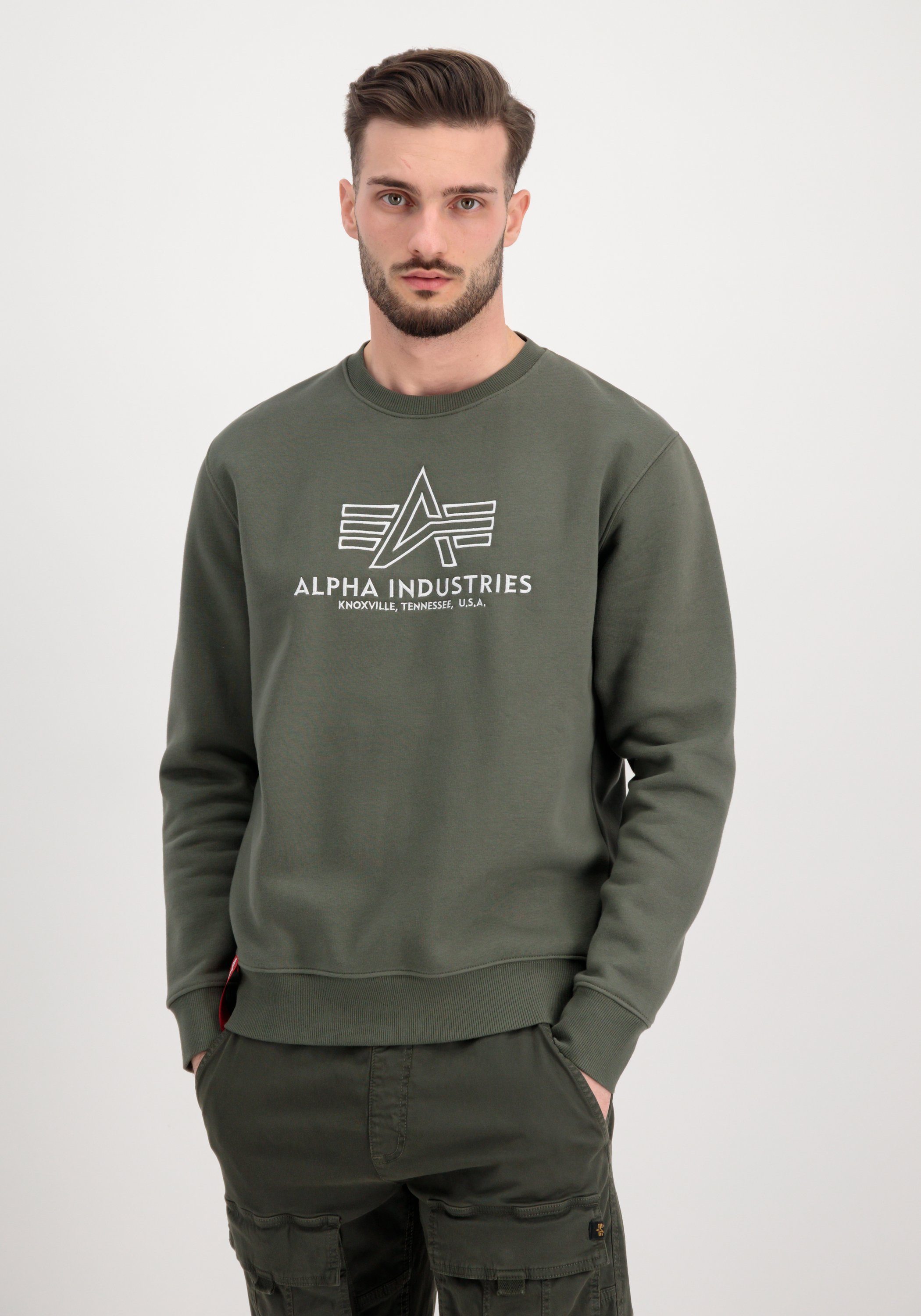 Men Industries Embroidery Alpha Sweatshirts olive Industries Sweater dark - Alpha Basic Sweater