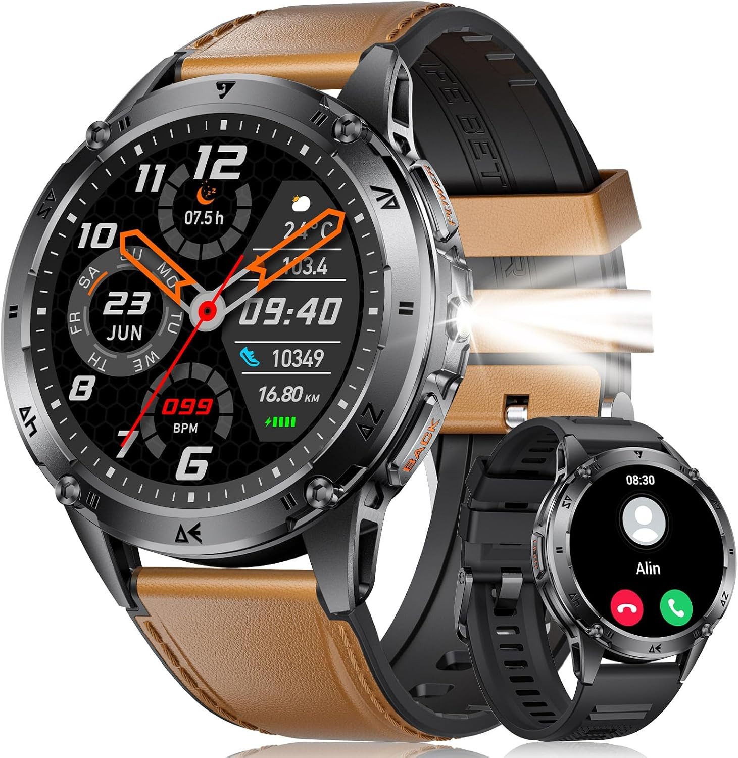 Lige Herren"s AMOLED Touchscreen; mit Bluetooth Anrufen & IP68 Schutz Smartwatch (3,6 cm, android ios), mit Taschenlampe 110+ Sportmodi, 24/7 Herzfrequenz,Schlafmonitor