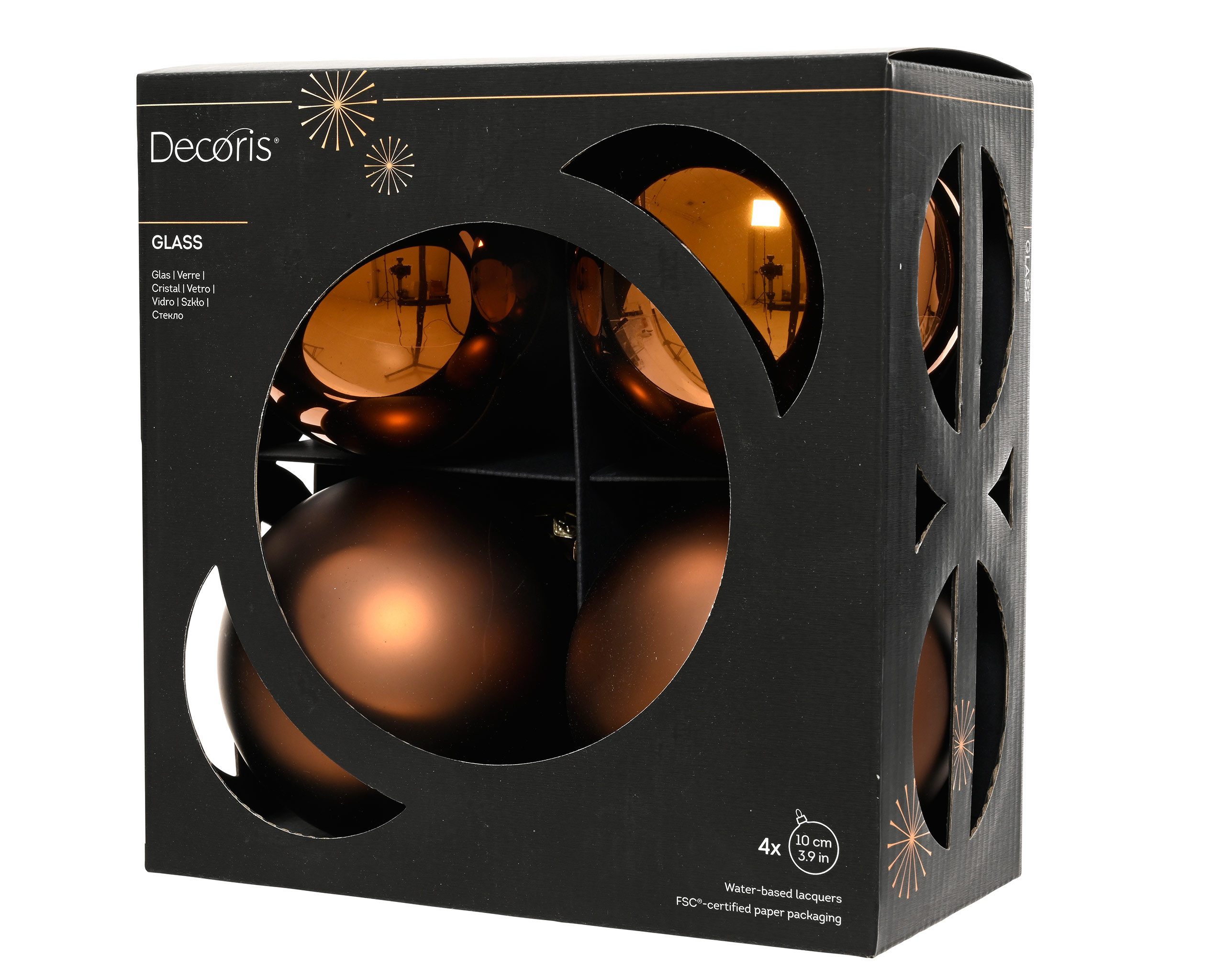 Kaemingk Weihnachtsbaumkugel, Weihnachtskugeln Glas 10cm 4 Stück - Espressobraun