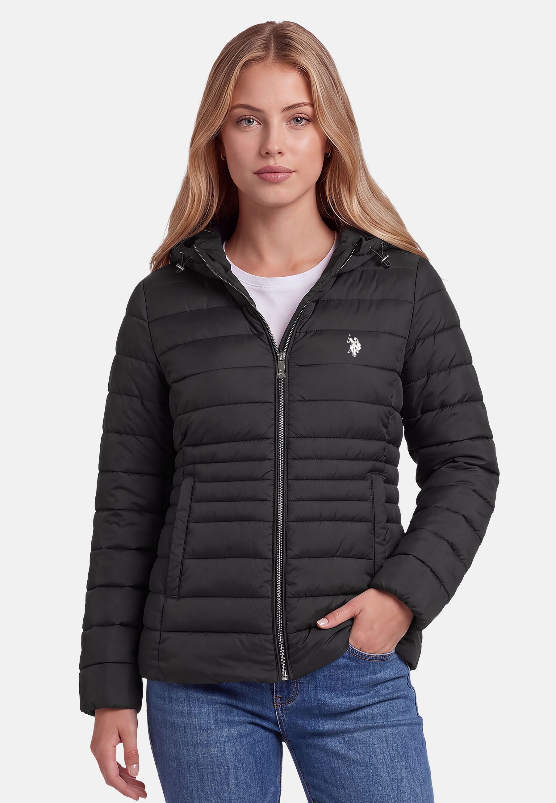 U.S. Polo Assn. Steppjacke Mit Kapuze, durchgehendem Reißverschluss und Logo-Stickerei
