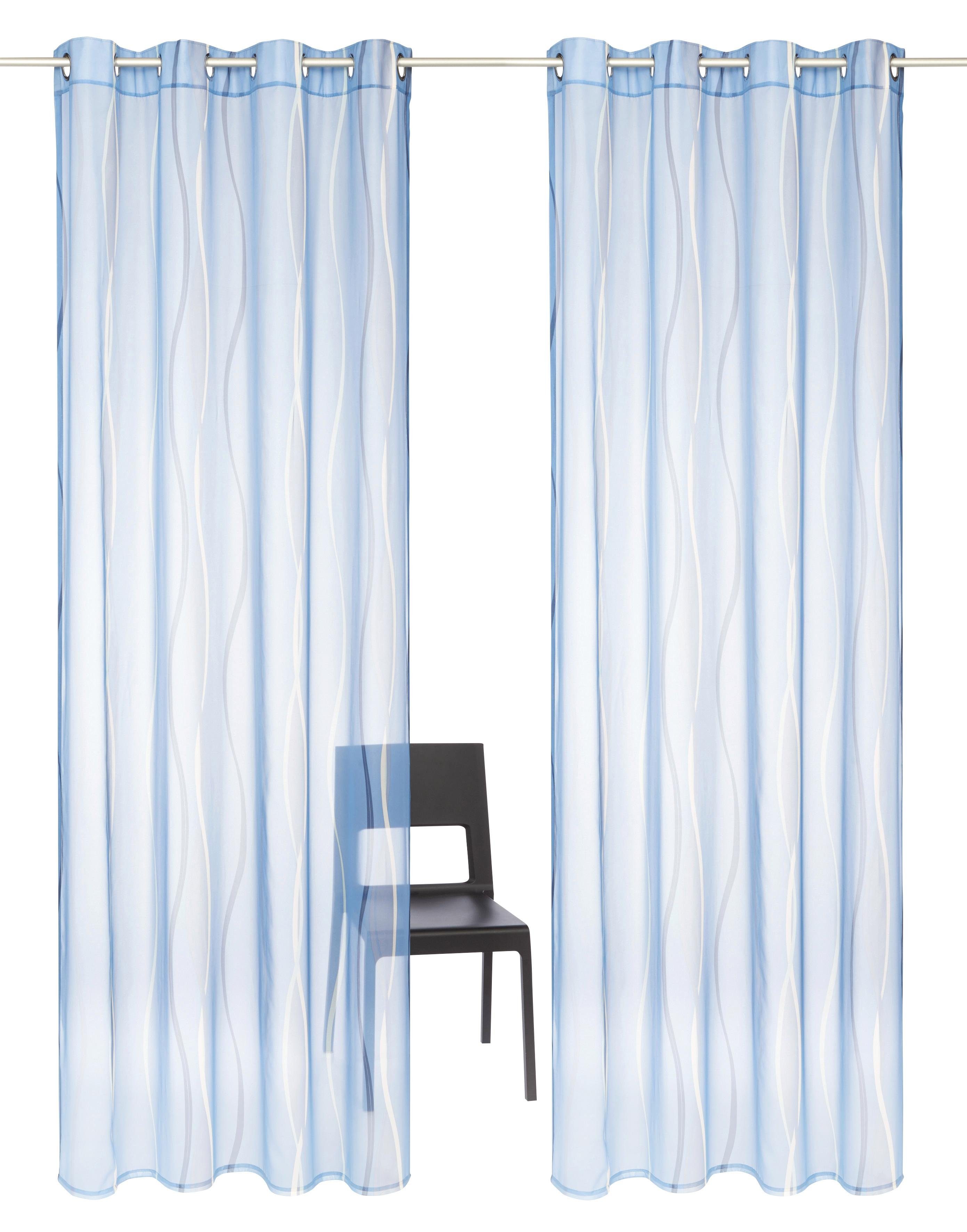 Gardine Dimona, my home, Ösen (2 St), transparent, Voile, 2er-Set, transparent, Voile, Polyester blau | Gardinen-Sets
