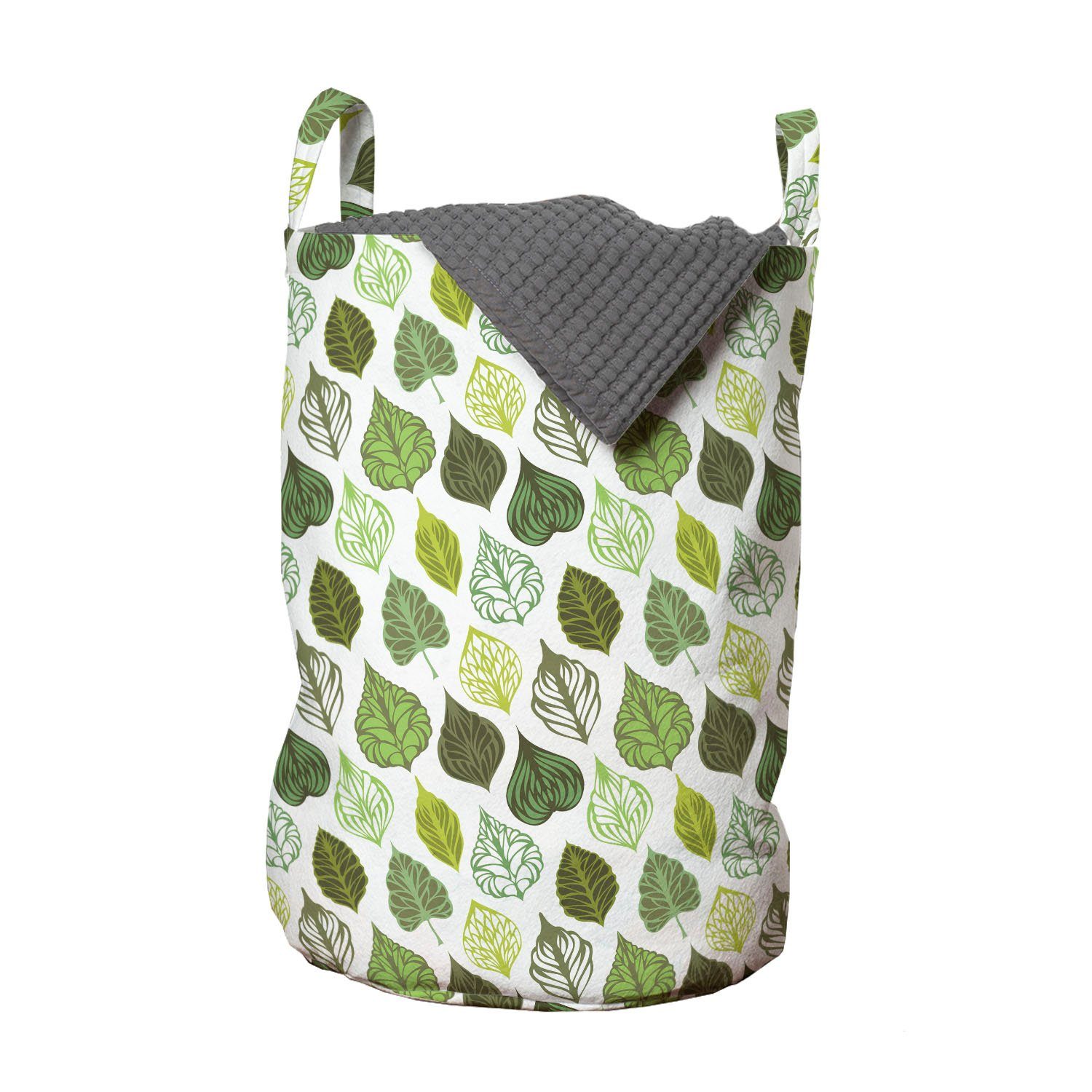 Abakuhaus Wäschesäckchen Wäschekorb mit Griffen Kordelzugverschluss für Waschsalons, Blätter Grün Laub Einzelheiten
