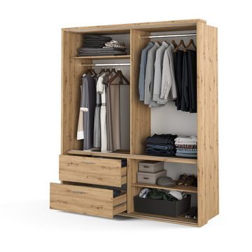 Compleo Kleiderschrank mit 2 Schubladen, Praktische und geräumige Garderobe, Modern Stil Breite 180 cm