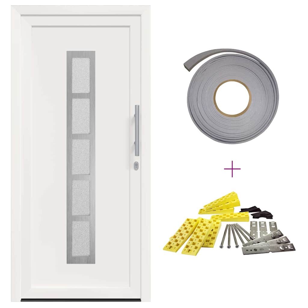 vidaXL Haustür Vordertür Weiß 108 x 208 cm PVC Haustür mit schmalen Glaseinsatz Milch