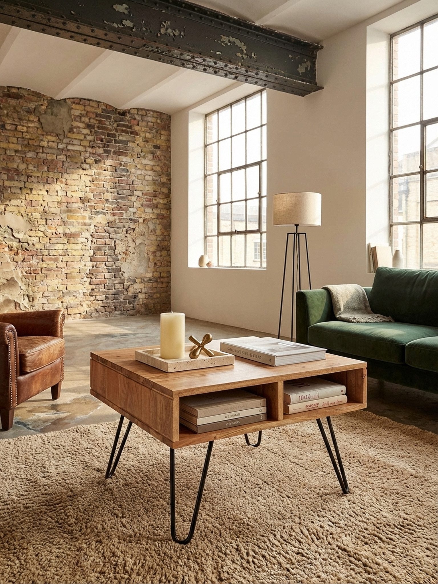 KADIMA DESIGN Couchtisch Couchtisch 60x60x40 cm Akazie Massivholz / Metall Design Sofatisch (Quadratisch Braun), Eckig, Stubentisch Holz mit Stauraum, Wohnzimmertisch Holz