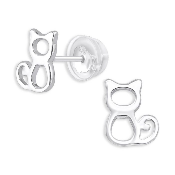 Monkimau Paar Ohrstecker Katzen Kinder Ohrringe 925 Silber Ohrstecker (Packung)