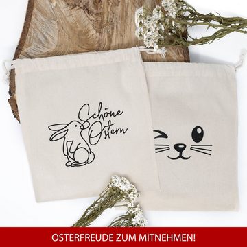TOBJA Osternest Oster- Baumwollbeutel-Set mit süßen Hasenmotiven, 2 Geschenksäckchen Ostern 25 x 30 cm, Osterdek