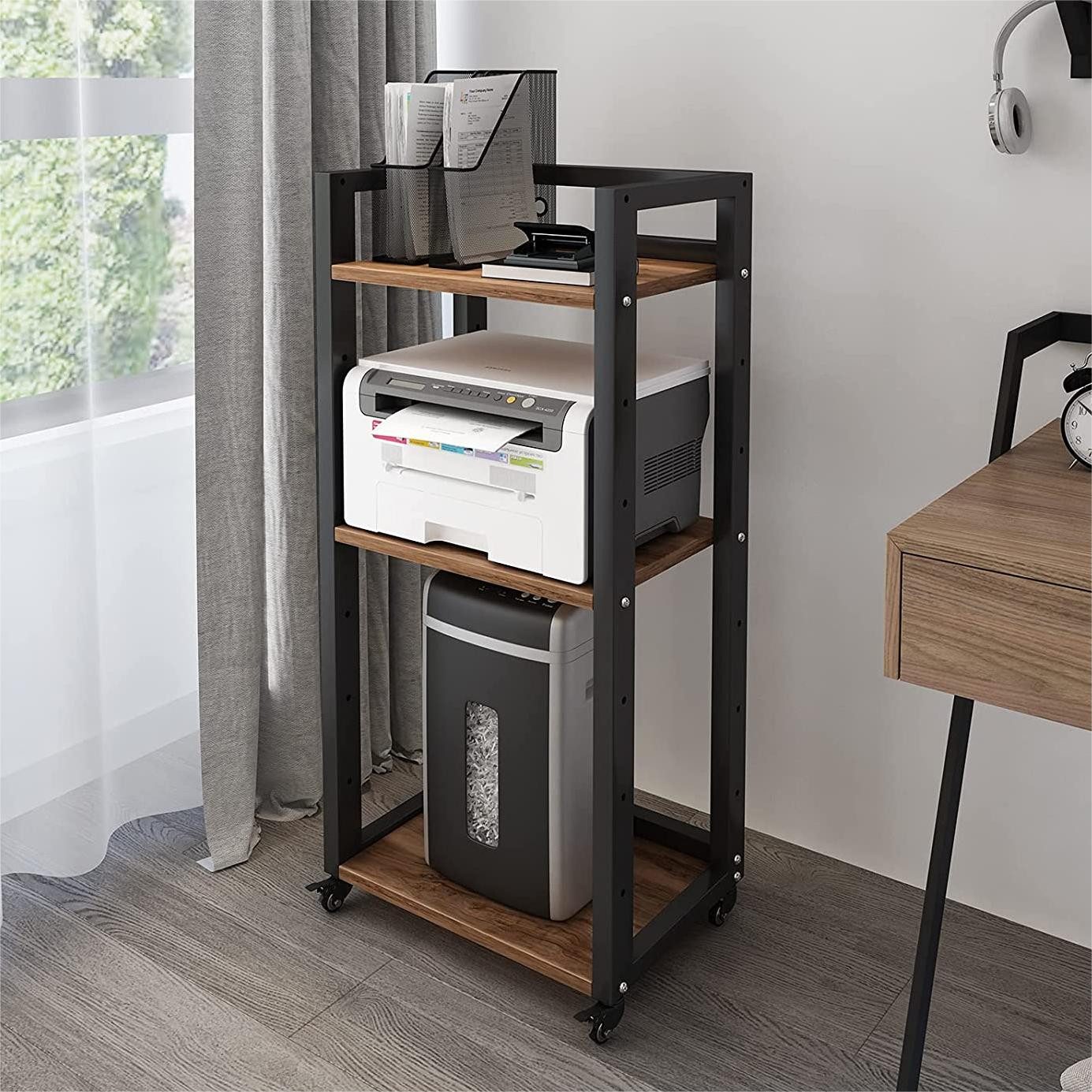PUNCIA Druckertisch 3 Etagen Heim Büro mit Raddrucker Kopierer Aufbewahrungshalter Tisch (1-St), 360°-Industrieräder, höhenverstellbar, 53x35x101,5 cm