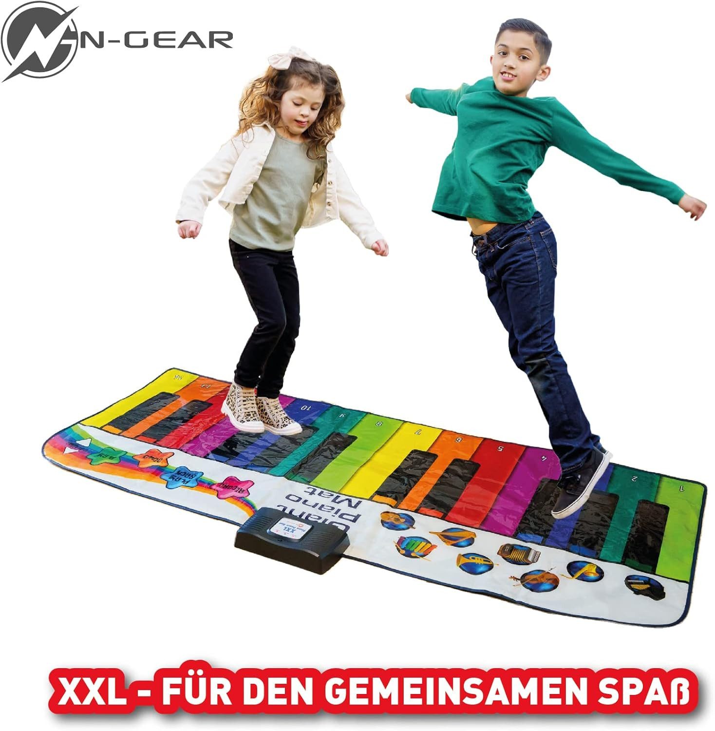 N-GEAR Spielzeug-Musikinstrument Riesen Klaviermatte XXL – Tanzmatte & Musikmatte in einem, 10 Songs & 8 Instrumente