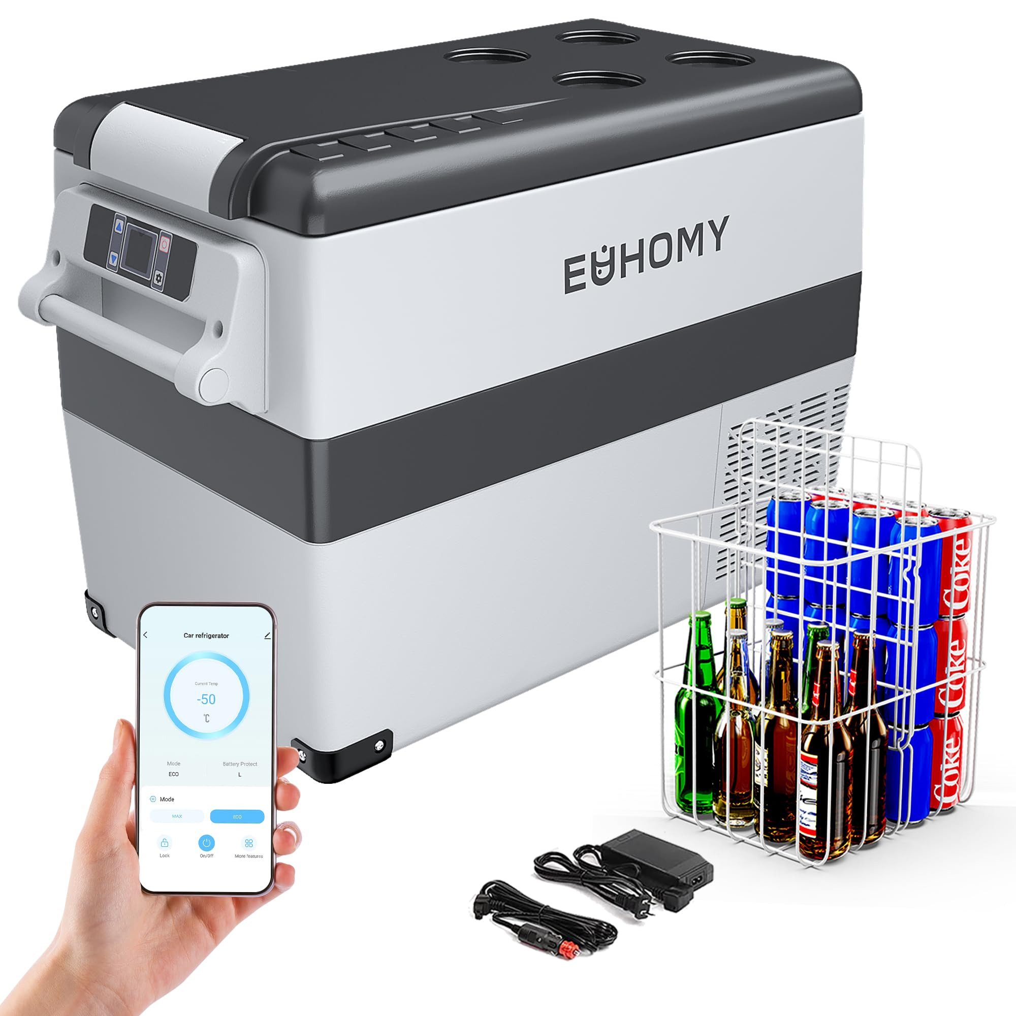 EUHOMY Elektrische Kühlbox Auto-Kompressor-Kühlbox mit App-Steuerung,12 V/240 V Kühlschrank, -20 °C bis 20 °C, Tragbarer Kühlschrank für Camping, Reisen und LKW