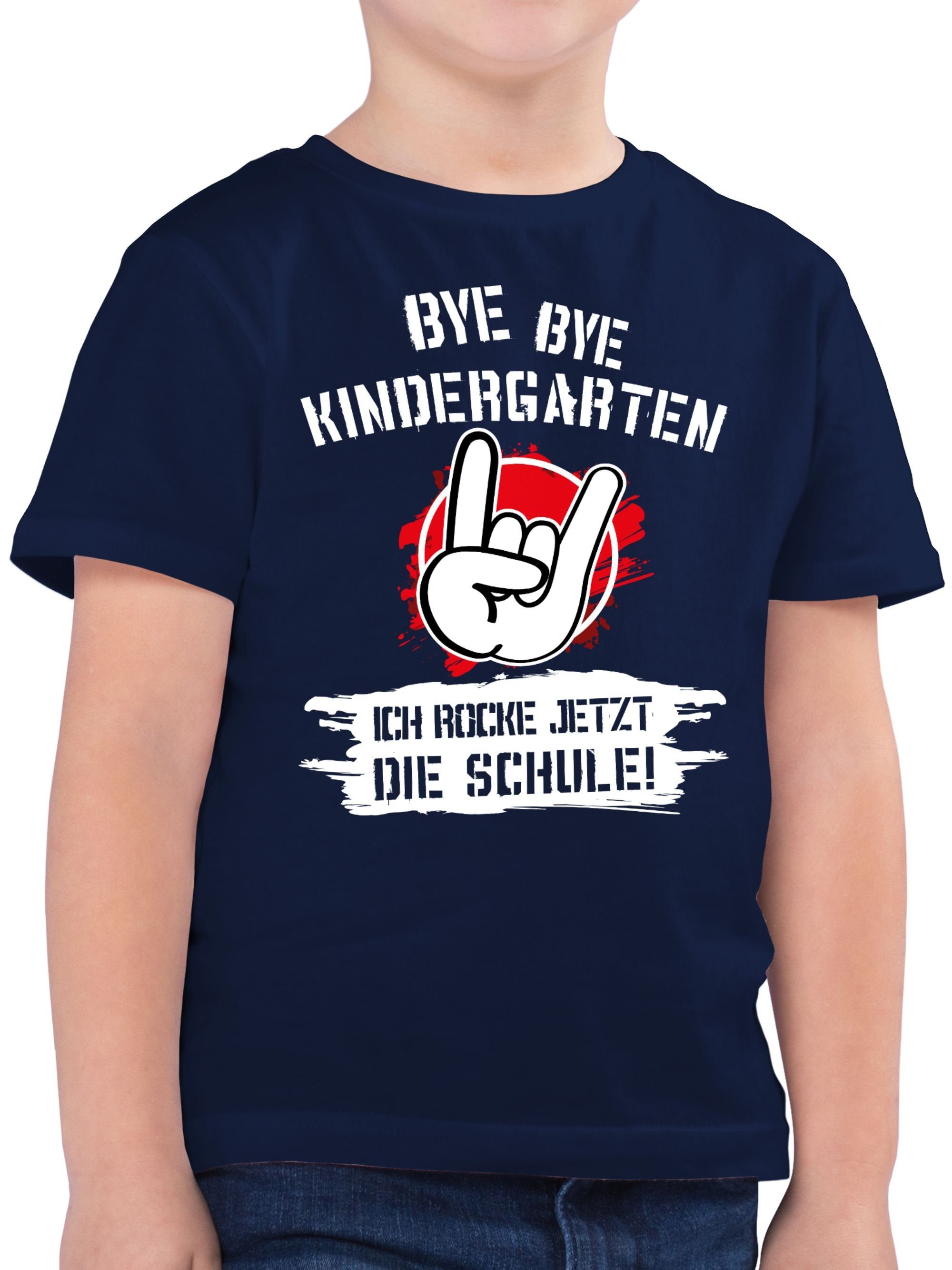 Shirtracer T-Shirt Bye Bye Kindergarten ich rocke jetzt die Schule Grunge Rot Einschulung Junge Schulanfang Geschenke 2 Dunkelblau