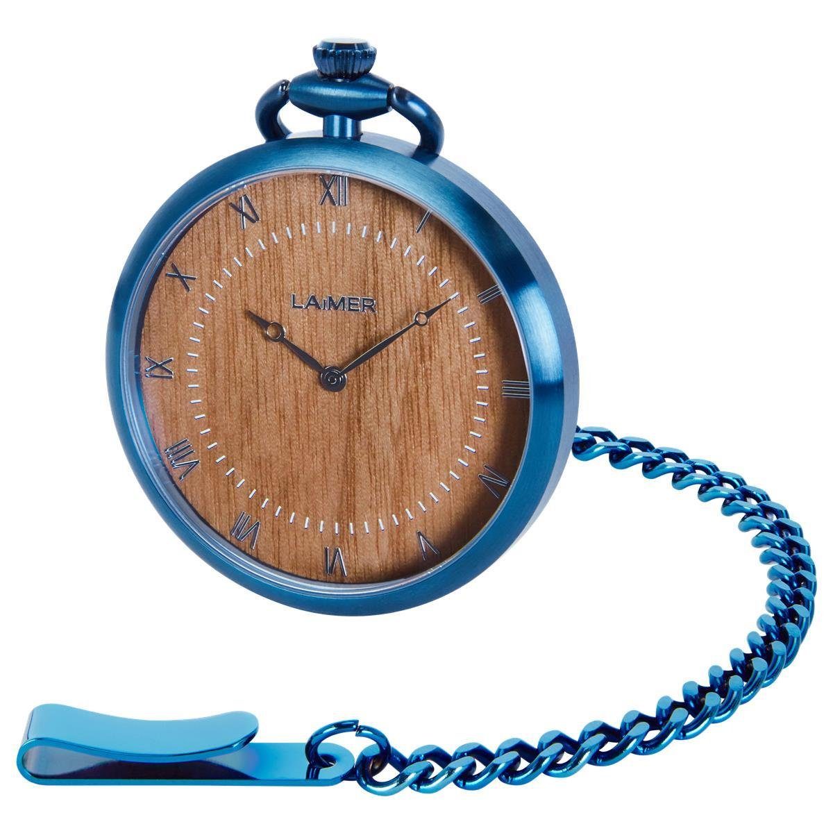 blau 0181 Kette LAiMER Taschenuhr Taschenuhr plattiert mit Nussholz, LAiMER Ionen