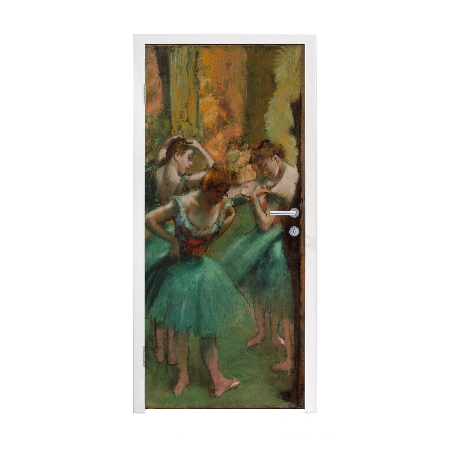 MuchoWow Türtapete Tänzerinnen Rosa und Grün - Gemälde von Edgar Degas, Matt, bedruckt, (1 St), Fototapete für Tür, Türaufkleber, 75x205 cm