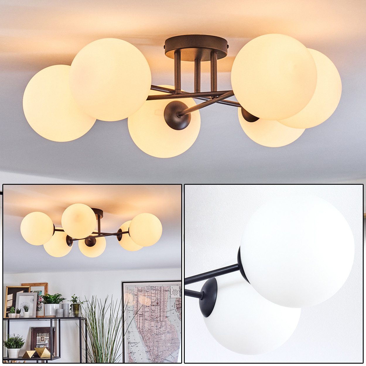 Deckenleuchte Deckenlampe aus Metall/Milchglas in Schwarz/Weiß