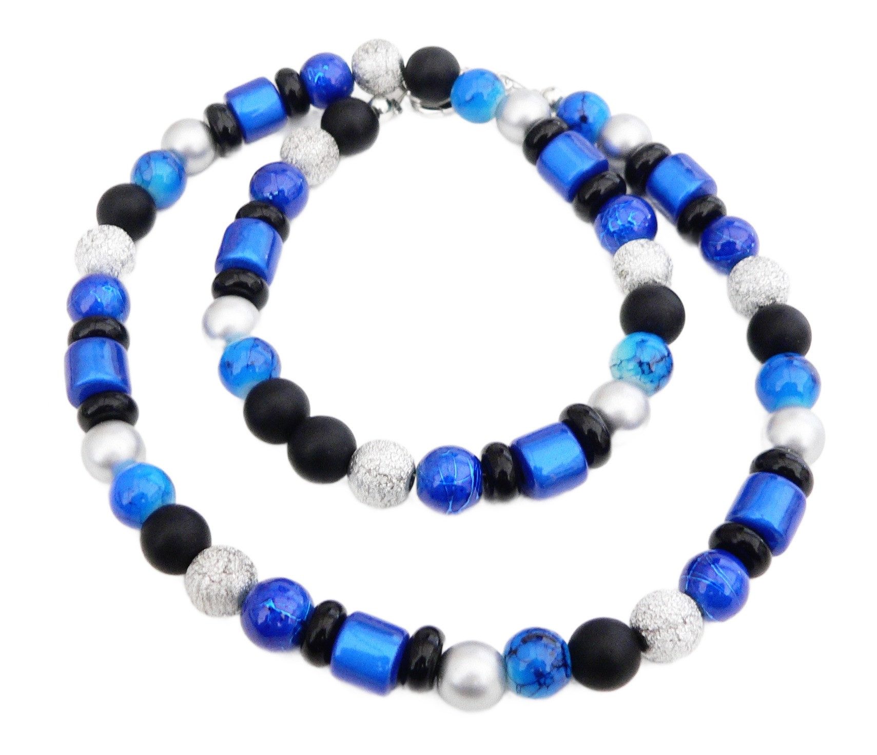 traumschmuck Collier 498. Collier Halskette Glas Miracle silberfarben/schwarz Glitzer, handgefertigt