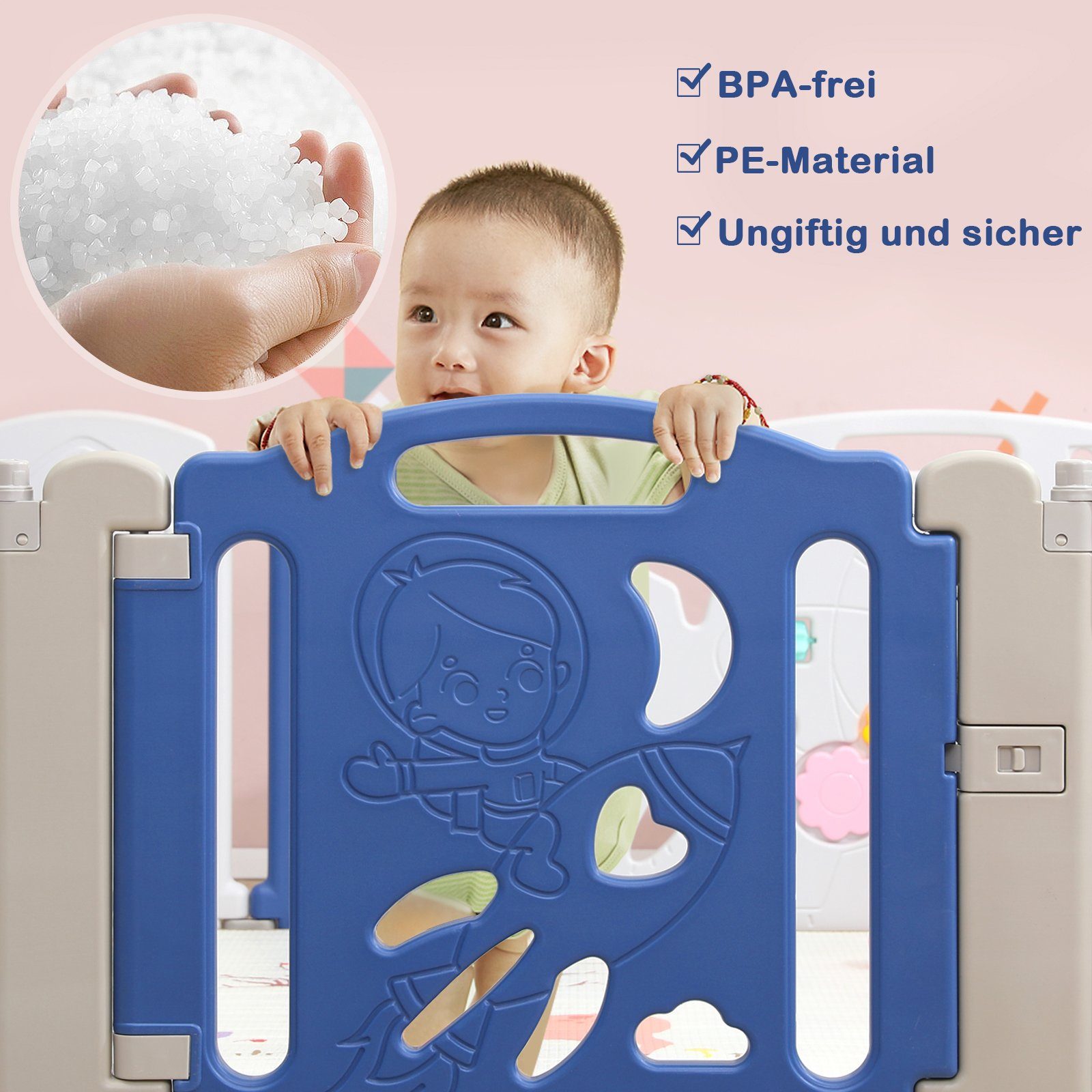 Baby Faltbar mit Laufgitter (14-tlg), Tür, UISEBRT Laufstall BPA Frei