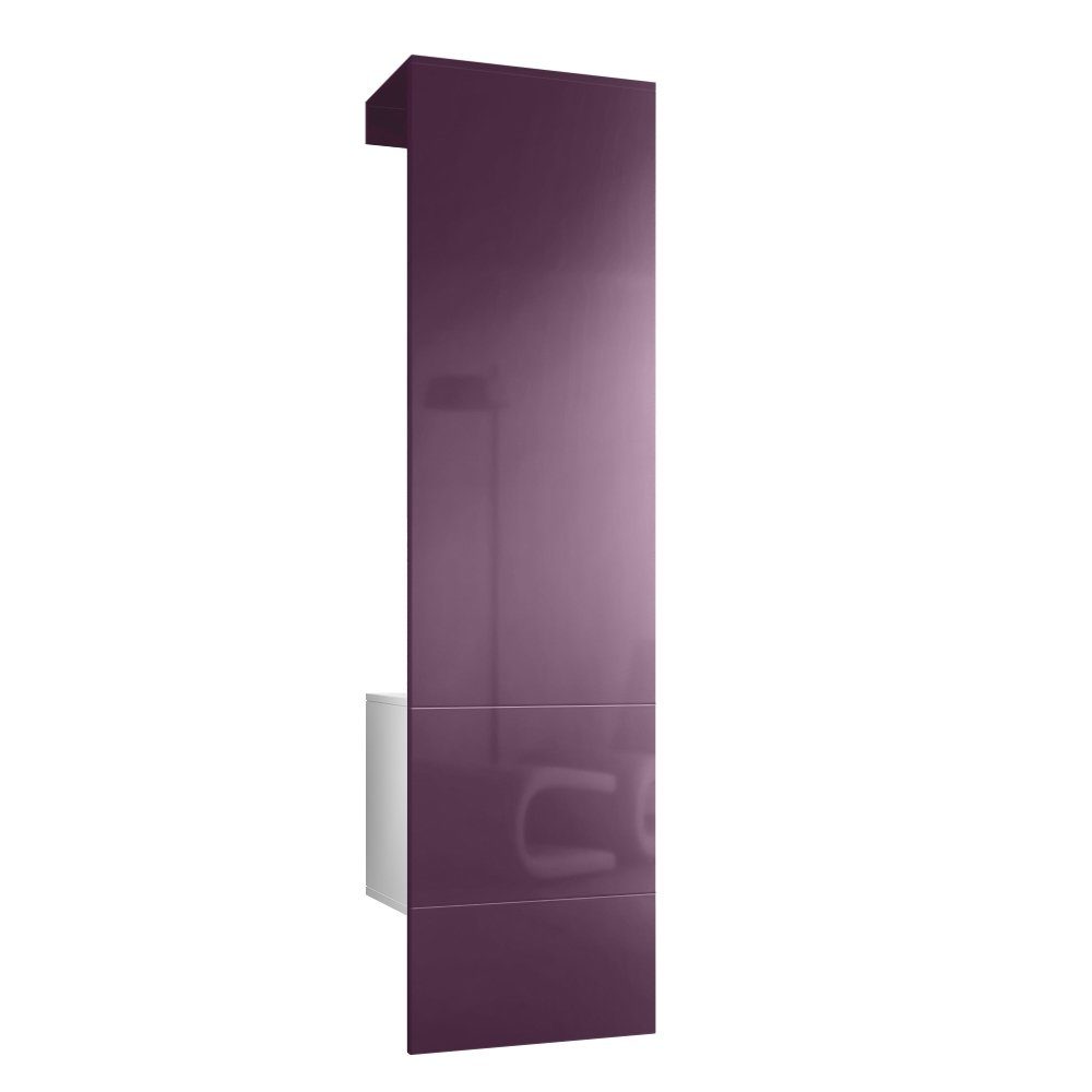 Vladon Garderoben-Set Carlton Set 5, (Wandgarderobe bestehend aus, mit integrierter Tür und 1 Kleiderstange), Weiß matt/Brombeer Hochglanz (52 x 193 x 35 cm)
