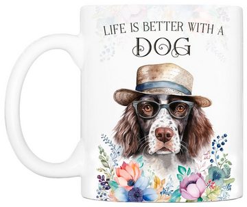 Cadouri Tasse KLEINER MÜNSTERLÄNDER - Kaffeetasse für Hundefreunde, Keramik, mit Hunderasse, beidseitig bedruckt, handgefertigt, Geschenk, 330 ml
