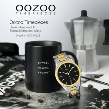OOZOO Quarzuhr Oozoo Unisex Armbanduhr silber gold, Herren, Damenuhr rund, groß (ca. 40mm) Edelstahlarmband, Fashion-Style