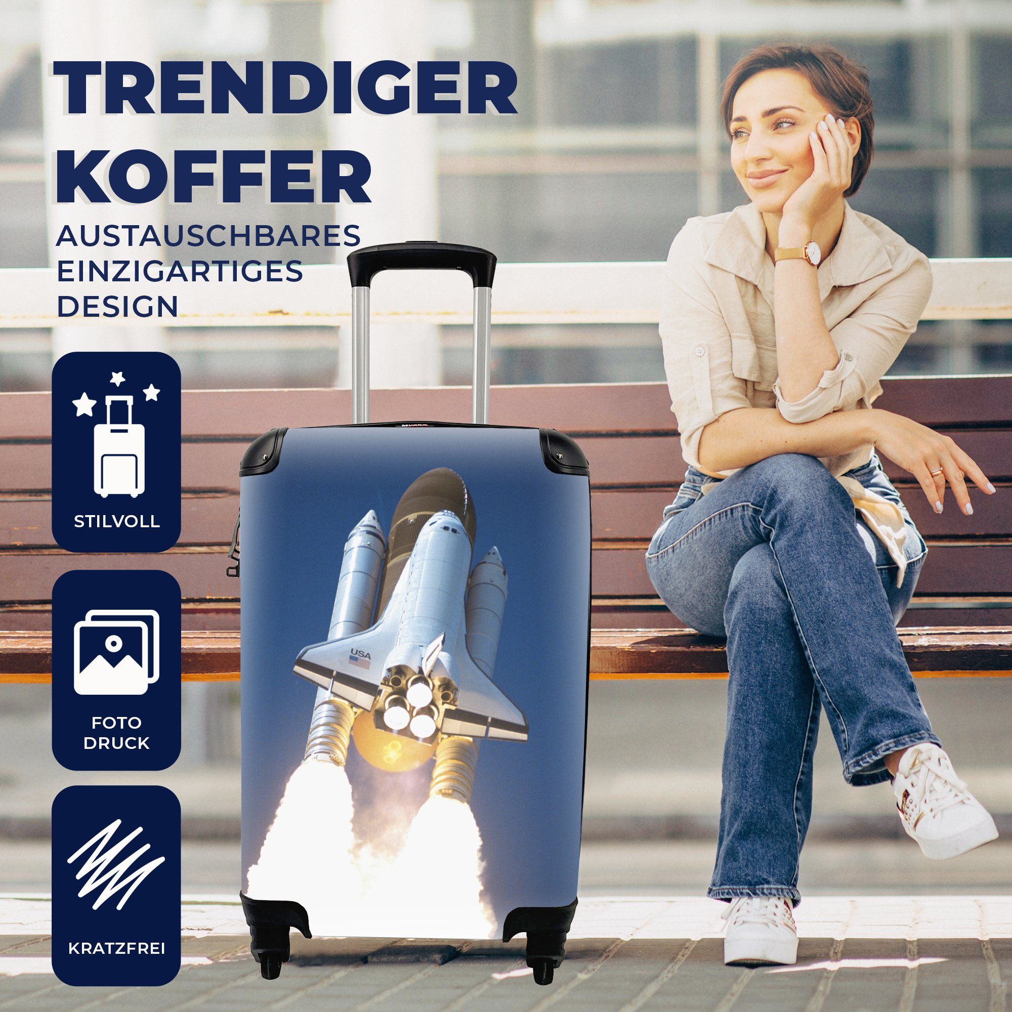 Raumfähre, Trolley, MuchoWow Handgepäck Ferien, Nahaufnahme für einer Reisetasche rollen, mit Handgepäckkoffer Starts Rollen, 4 Reisekoffer des