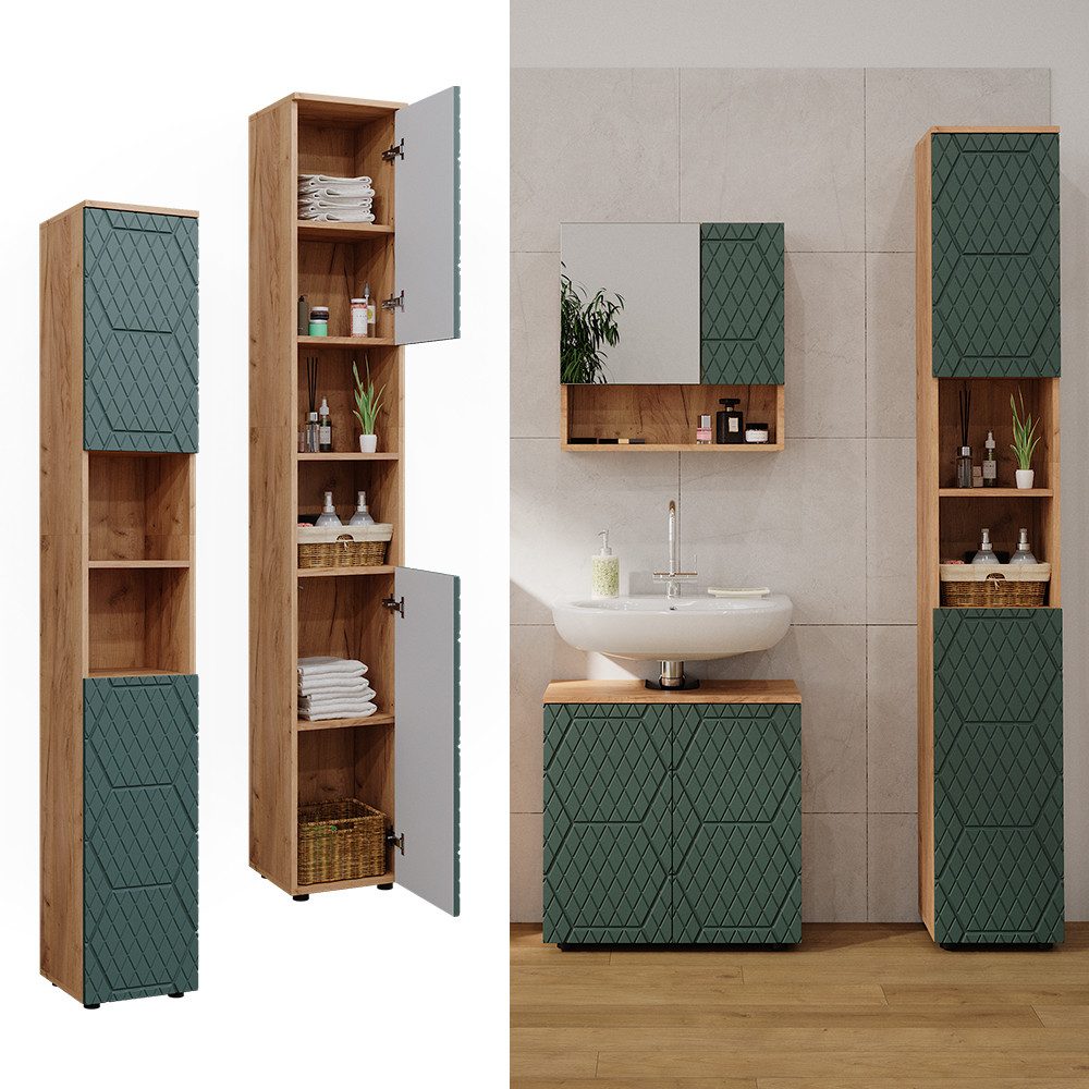 Vicco Hochschrank Irma, Goldkraft Eiche/Grün, 30 x 192 cm (1-St)