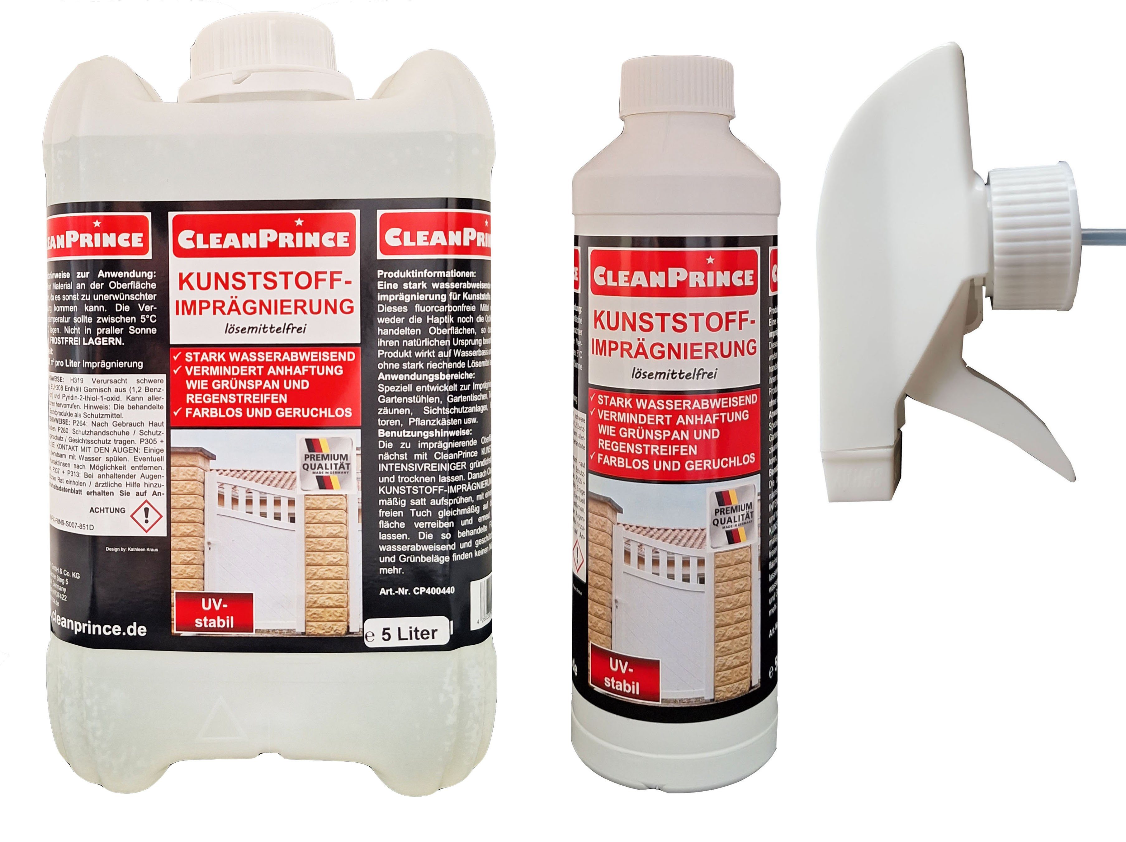 CleanPrince Kunststoffimprägnierung transparent lösemittelfrei Imprägnierspray, Made in Germany