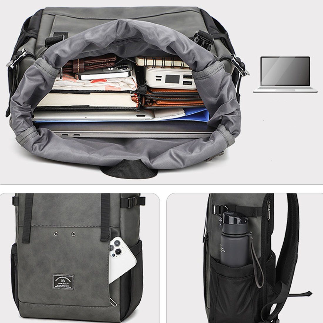 HNDSG Studenten-Doppelrucksack, Cityrucksack Reiserucksack, Großraum-Computertasche Grau