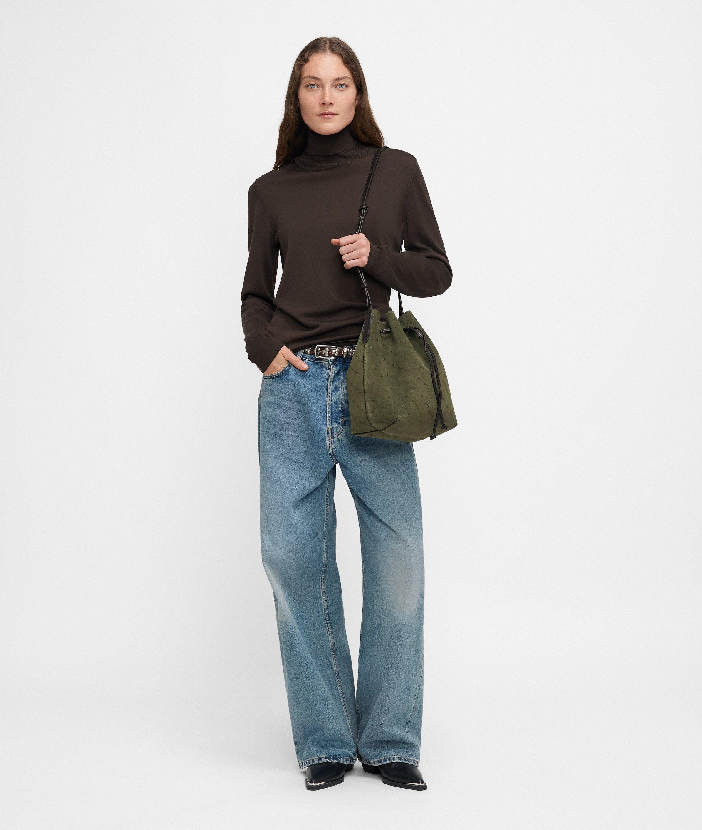 Liebeskind Berlin Schultertasche Monogram Bucketbag M, Umhängetasche aus Veloursleder mit Liebeskind Berlin Schriftzug