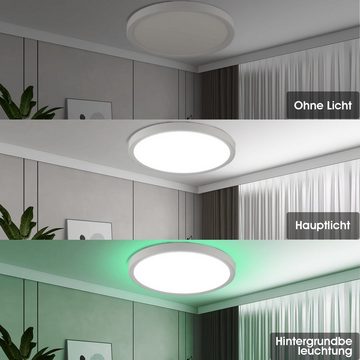 LETGOSPT Deckenleuchte LED Deckenlampe, 28W RGB Farbwechsel mit Fernbedienung Dimmbar, LED fest integriert, 3000K-6000K-4500K-Nachtlicht-RGB, mit einstellbare, RGB-Hintergrundbeleuchtung, Ultra Dünn Ø2,5CM