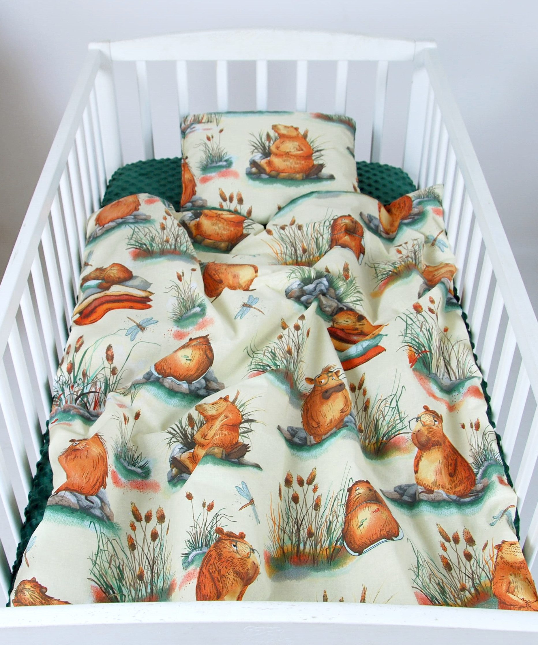 Babydecke BABYLUX Babydecke Krabbeldecke MINKY Kuscheldecke 75x100 cm+KISSEN, BabyLux, K164 Grün + Capybara