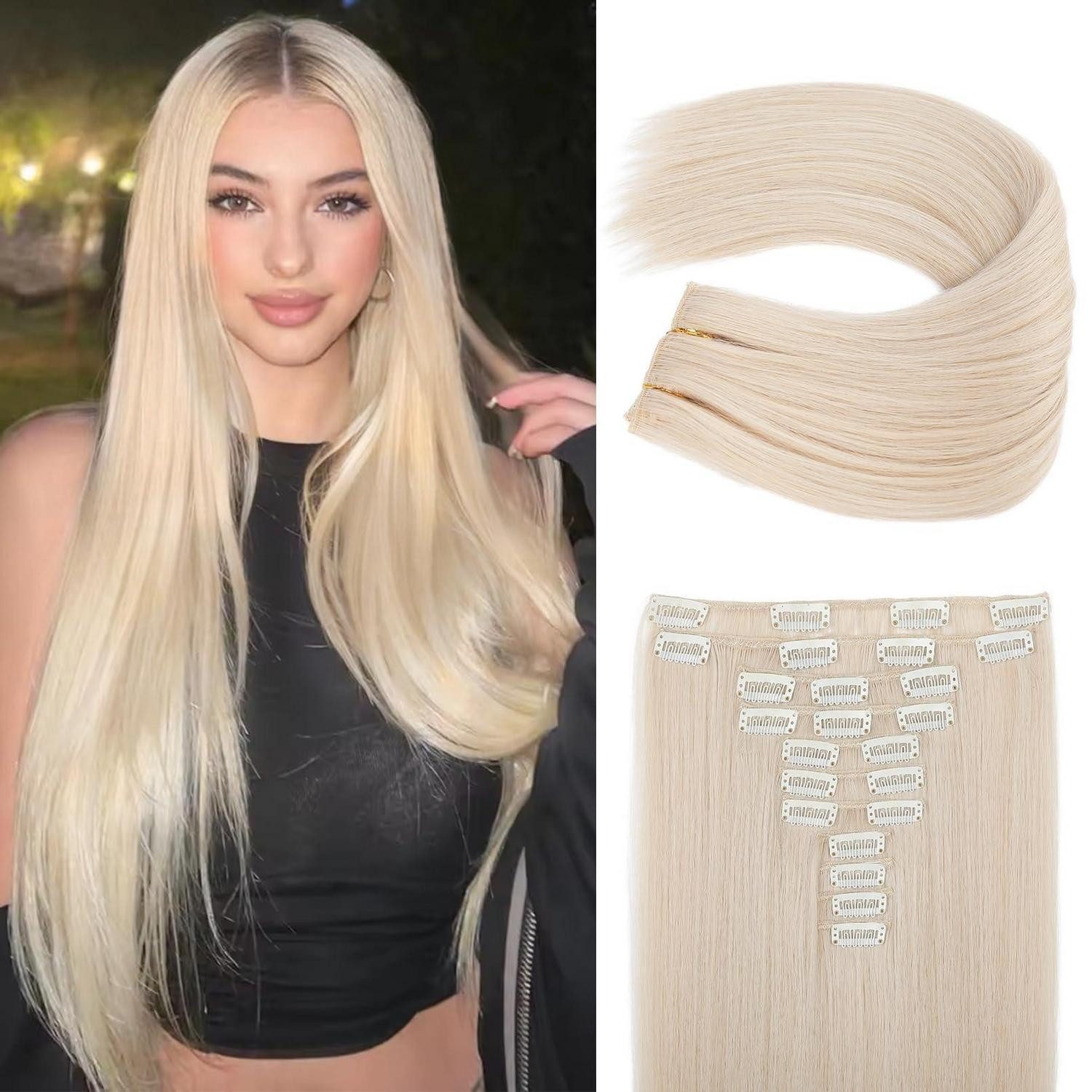 LuxusKollektion Kunsthaar-Extension Haarverlängerungen Clip in Damen 61 cm 24 Inch Pack of 11 Hellblond
