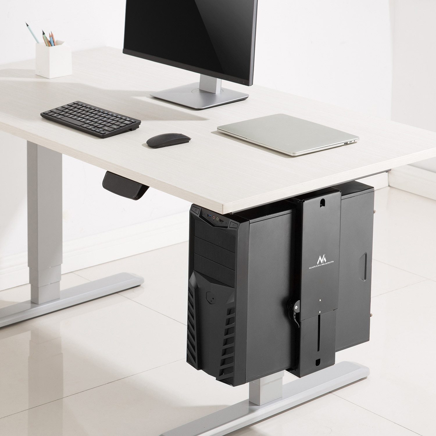 Maclean Halterung MC-885 Universelle Computer Halterung Untertisch bis 10 kg, (höhen- & breitenverstellbar, Stahlkonstruktion, für Büro & Homeoffice)