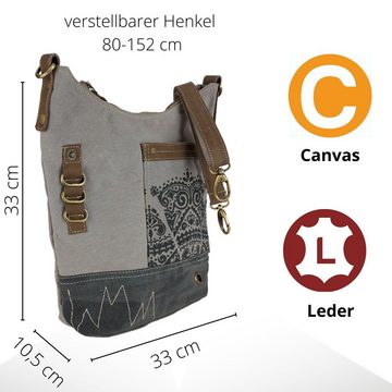 Sunsa Umhängetasche Graue Umhängetasche aus Canvas. Schultertasche mit Mandala Design. Hobotasche für Sie