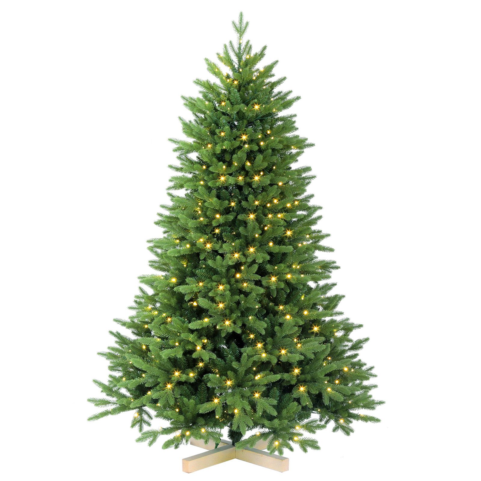 Salcar Künstlicher Weihnachtsbaum Tannenbaum mit Beleuchtung, Edeltanne, mit Echtholz Baumständer, Nordmanntanne, 180 cm Christbaum mit 450 LEDs und 1150 PE-Zweigen und 472 PVC-Zweigen