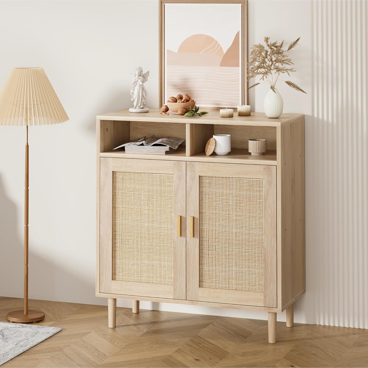 GarveeMore Beistellschrank Buffet Aufbewahrungsschrank Rattan Küchenschrank günstig online kaufen