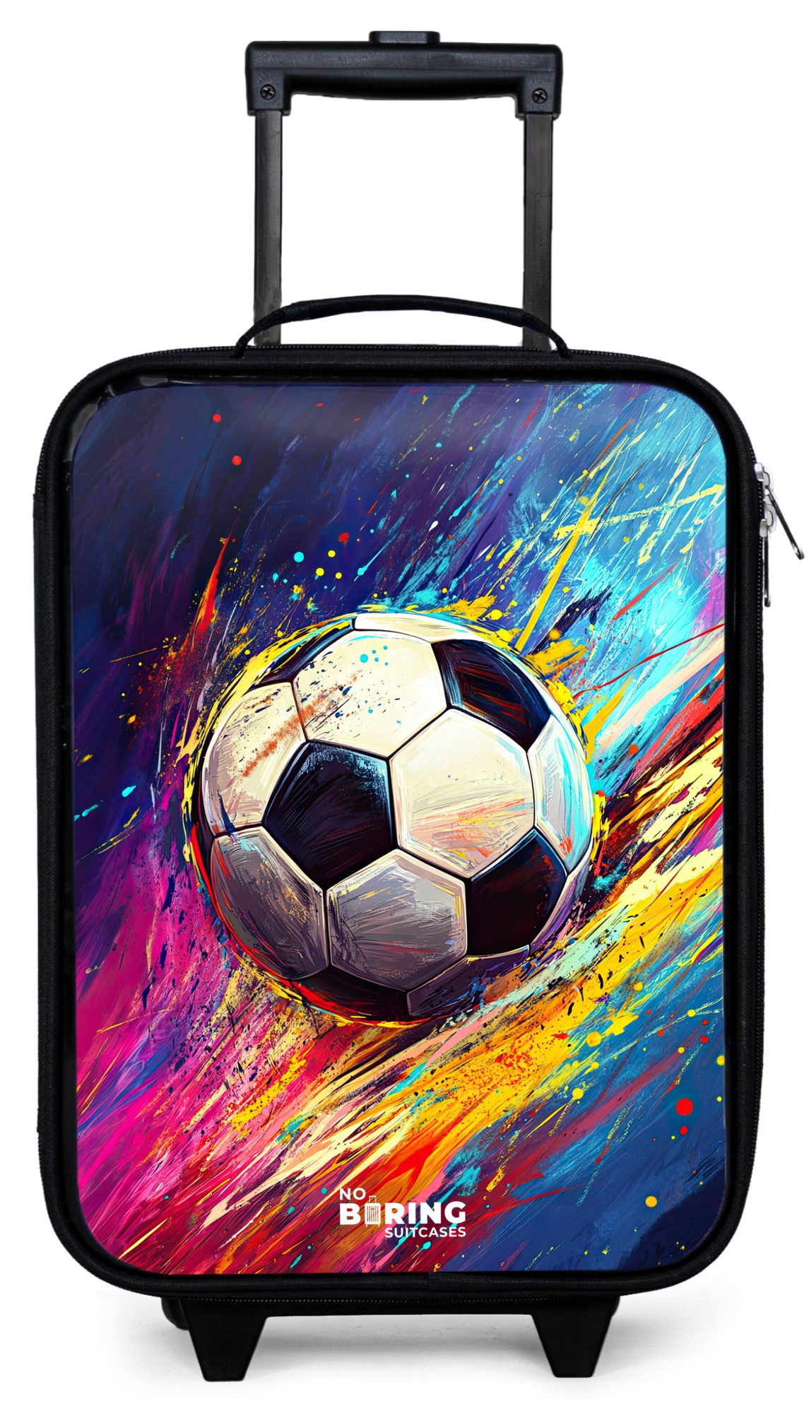 NoBoringSuitcases.com© Kinderkoffer mit leuchtende Räder - Neon - Fußball - Farbenfroh, 2 Rollen, Kinder Koffer Klein, Trolley Handgepäck, Reisekoffer