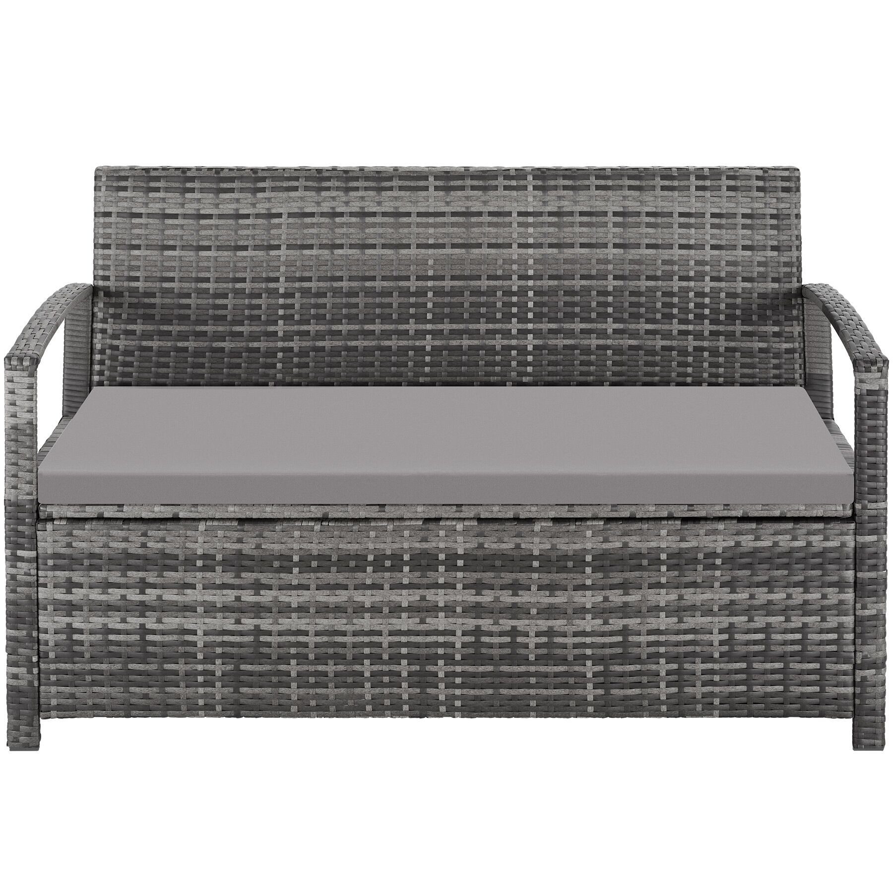 tectake Gartenbank Polyrattanbank 2-Sitzer wetterfest mit Stauraum und Schutzabdeckung (Terrassenbank Vecchia, in Grau), Belastbarkeit 250 kg, Inkl. Sitzpolster und Montagematerial