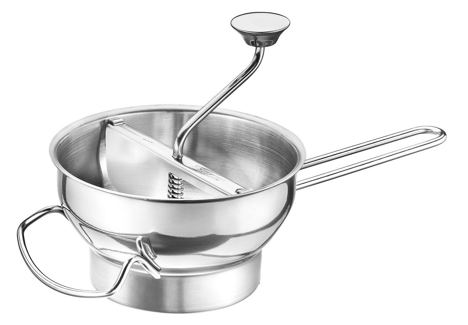 GEFU Passiersieb FLOTTE LOTTE®, Passiergerät inkl. 3 Lochscheiben (1, 3 und 8 mm), Edelstahl 18/10, (Set, Passiergerät + 3 Lochscheiben), auswechselbare Lochscheiben, Abstreiffunktion