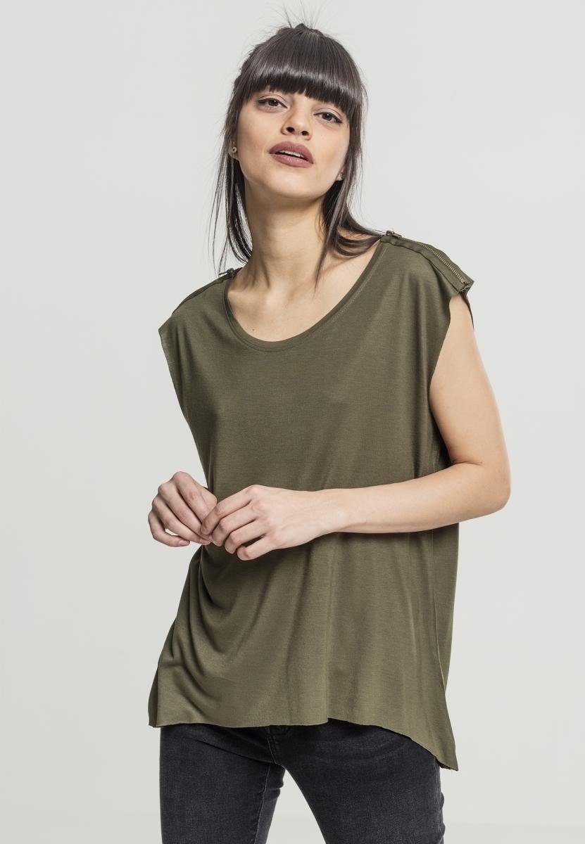 Zip T-Shirt Ladies URBAN Tee HiLo Shoulder TB1192 olive Zip Shoulder Damen (1-tlg) HiLo CLASSICS