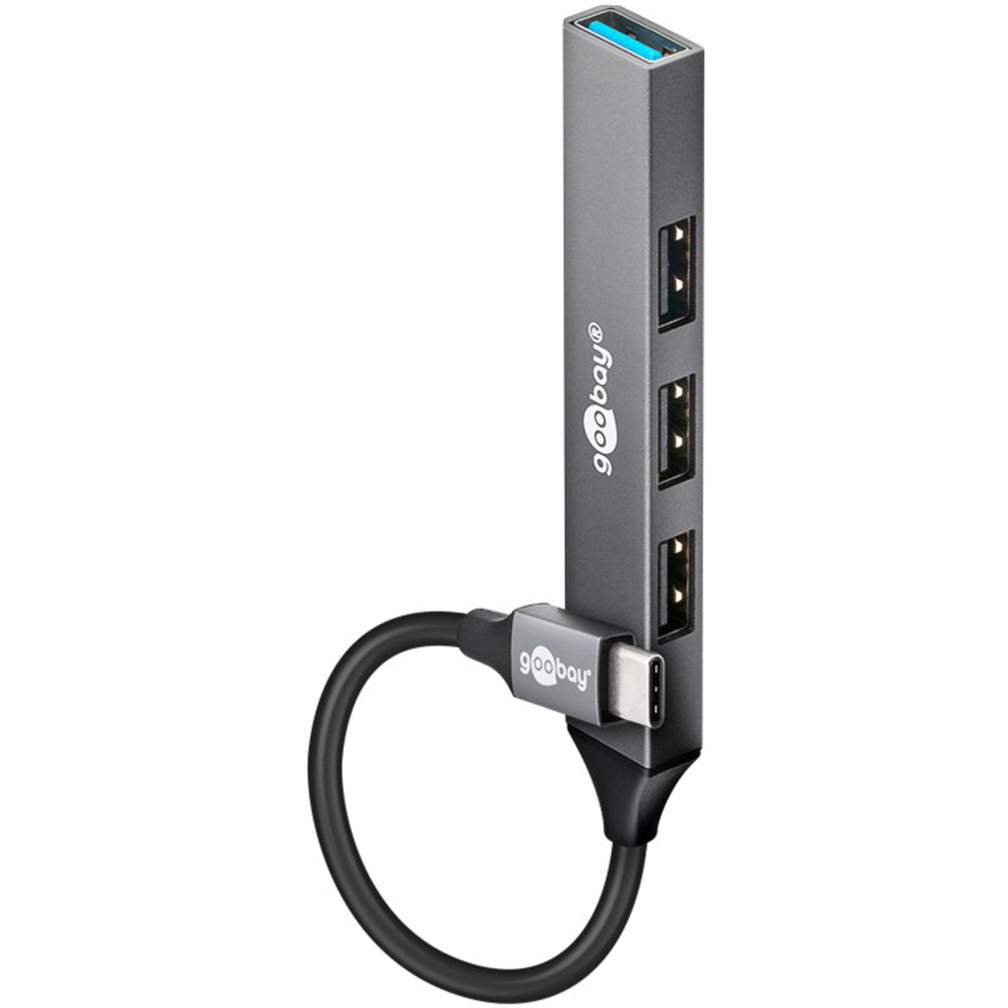 Goobay goobay Slim 4-Port USB-Hub, USB-C auf USB-A, USB Netzteil