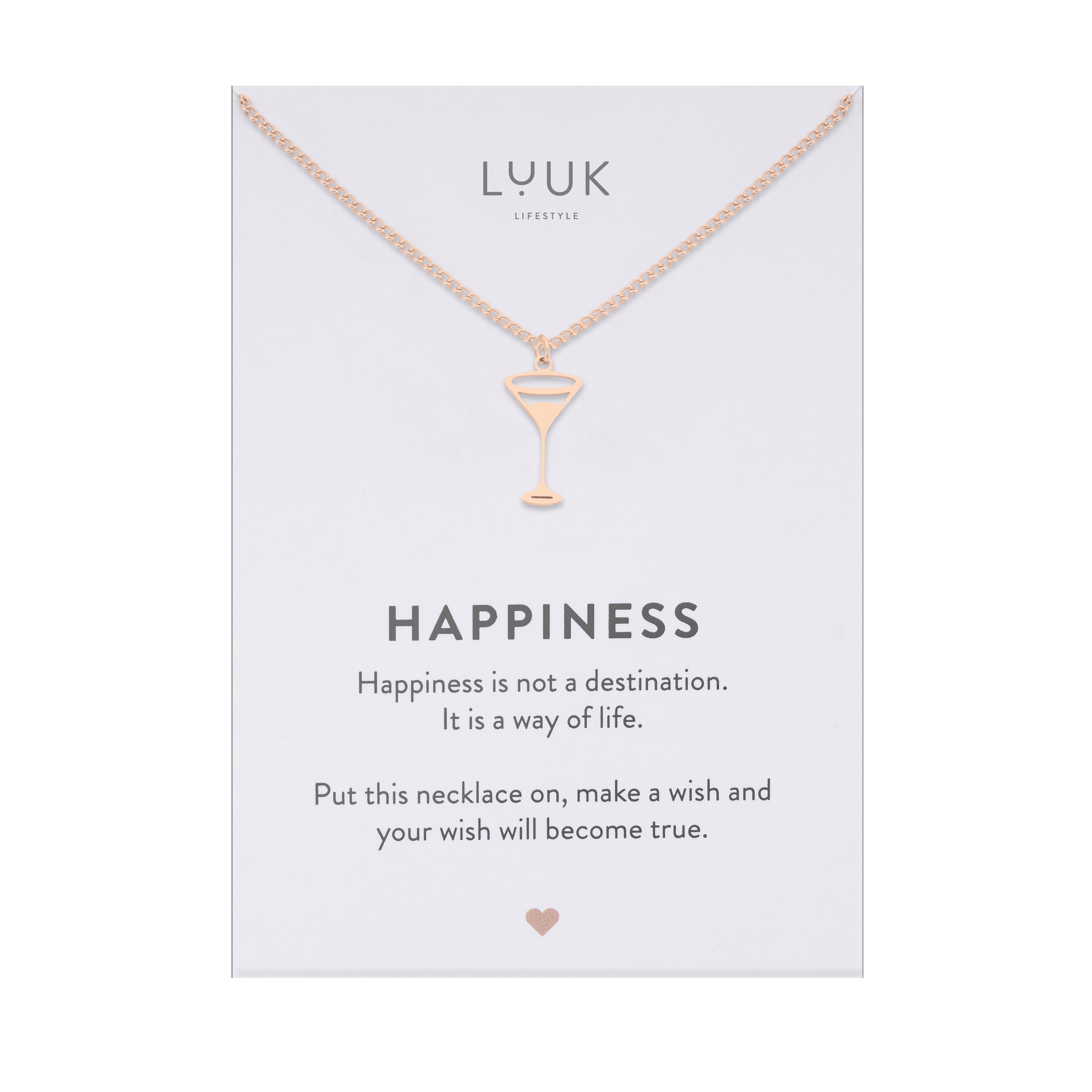 LUUK LIFESTYLE Kette mit Anhänger Cocktailglas, Glas Halskette aus Edelstahl