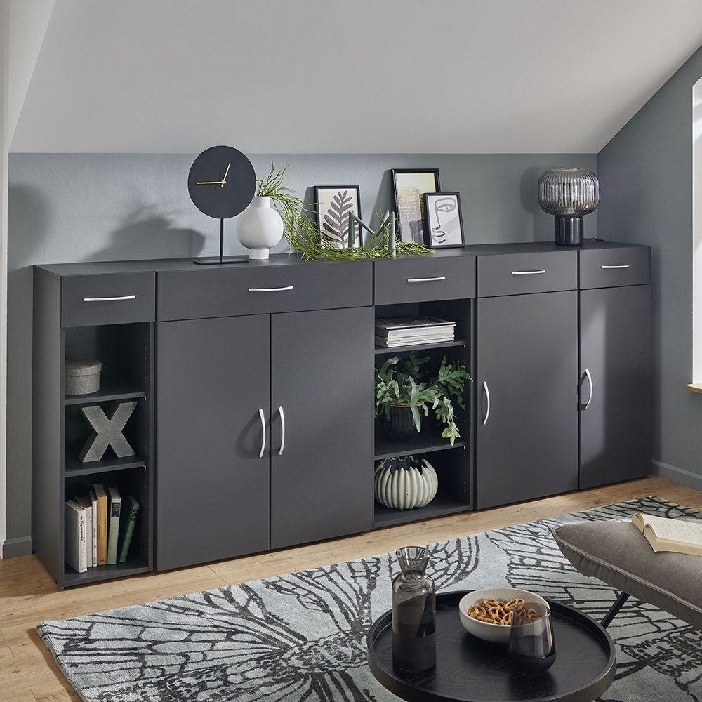 Lomadox Mehrzweckschrank MIAMI-43 graphit, 1 Tür, 1 Schublade, ca. 40/98/40 cm