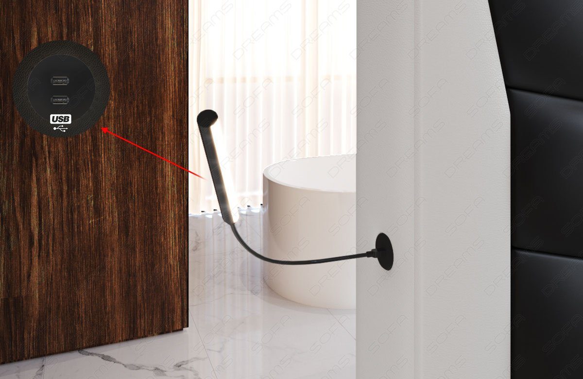 Sofa Dreams Boxspringbett Monaco Microfaser Mineva, mit Topper, Schubladen, USB-Anschlüssen und LED-Beleuchtung