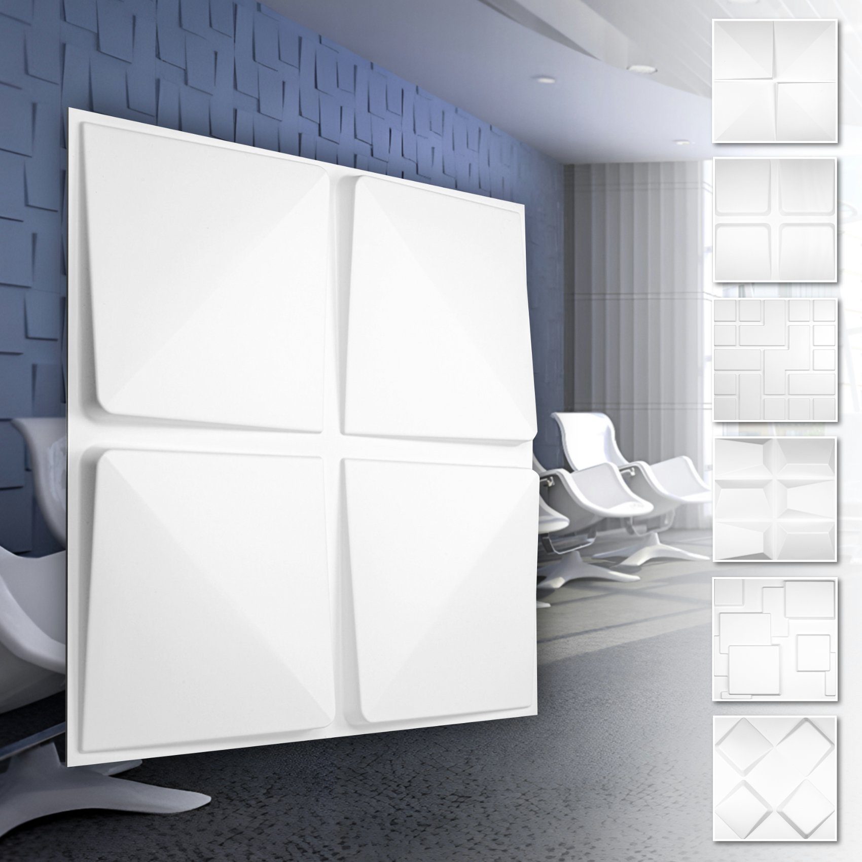 Hexim Wanddekoobjekt HD032 (PVC Kunststoff - weiße Wandverkleidung mit 3D Optik - Cube Motive (5 qm 20 Platten) Verblender Wohnzimmer)