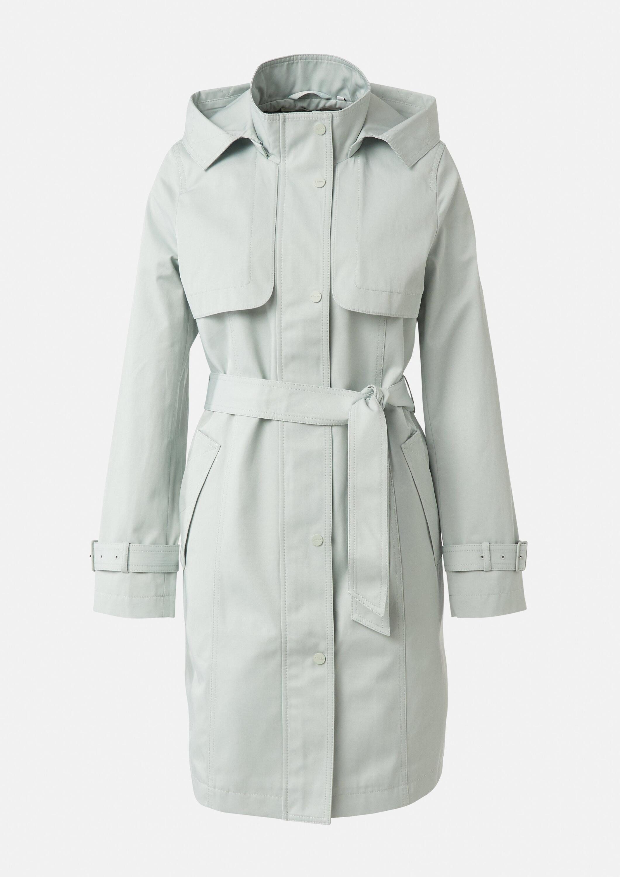 comma Funktionsmantel Outdoor-Mantel Baumwoll-Trenchcoat mit abnehmbarer Kapuze und Bindegürtel