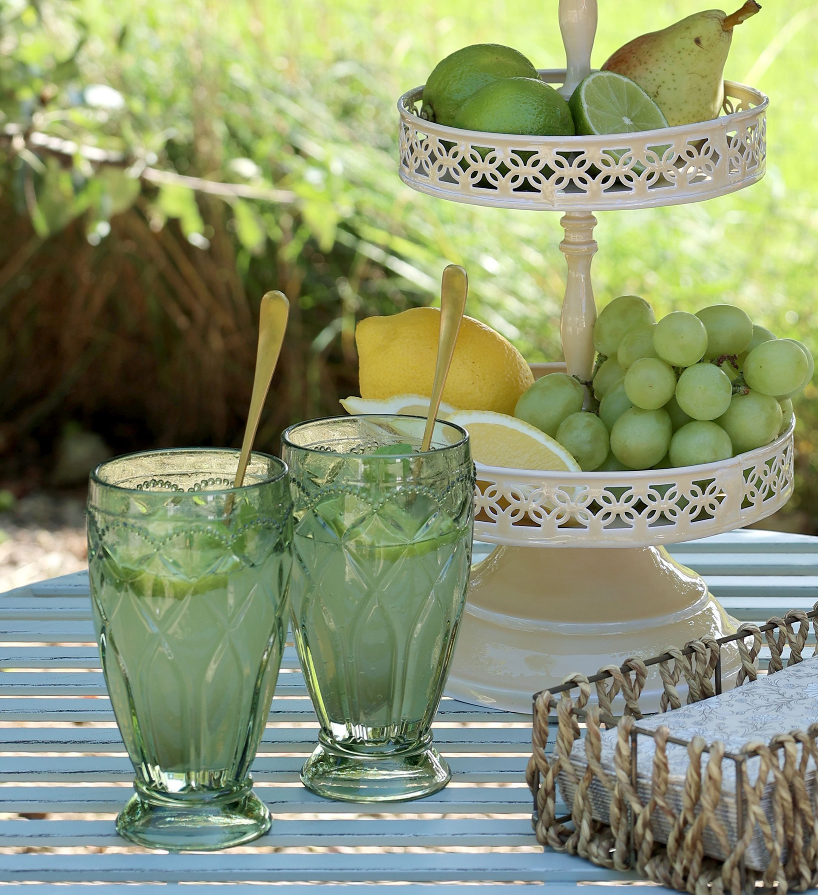 Chic Antique Gläser-Set Chic Antique - Wasserglas Trinkglas Glas 350ml Olive Grün mit Muster, Glas – Bild 4 von 5