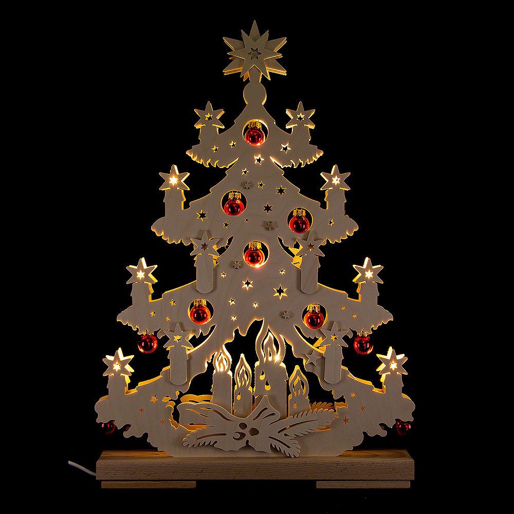 RATAGS Kunsthandwerk Schwibbogen Lichterspitze Tanne mit roten Baumkugeln (32x44cm) von RATAGS Holzdesi