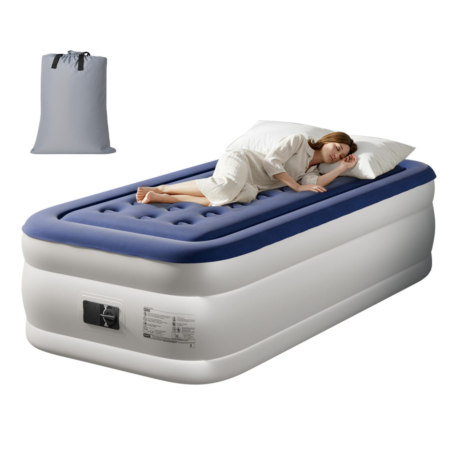 LEADZM Luftmatratze mit Integrierter elektrischer Pumpe,Doppelbett,Beflockte Oberfläche, 204kg Tragkraft, Luftbett,für Camping Zuhause 190 …