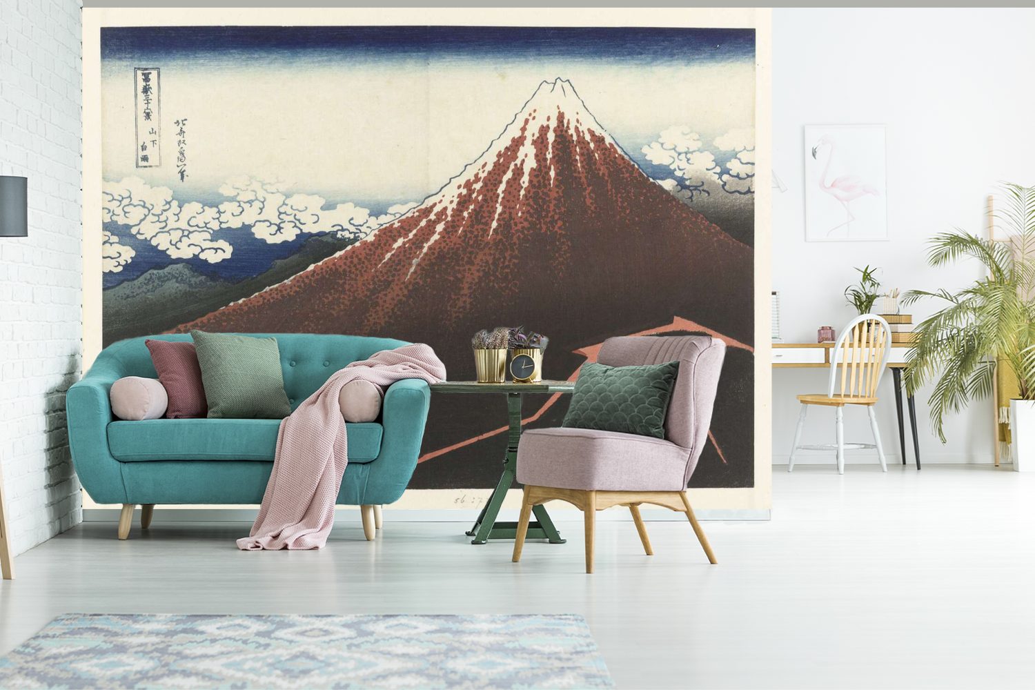Montagefertig Gemälde MuchoWow - Wohnzimmer, Regensturm Vinyl Fuji Tapete für Berges Hokusai, am von bedruckt, Katsushika des Wandtapete St), Fuße Matt, Fototapete (6