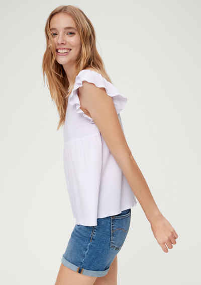 QS Kurzarmshirt Crinkle-Bluse mit Smok-Detail Smok-Detail, Raffung